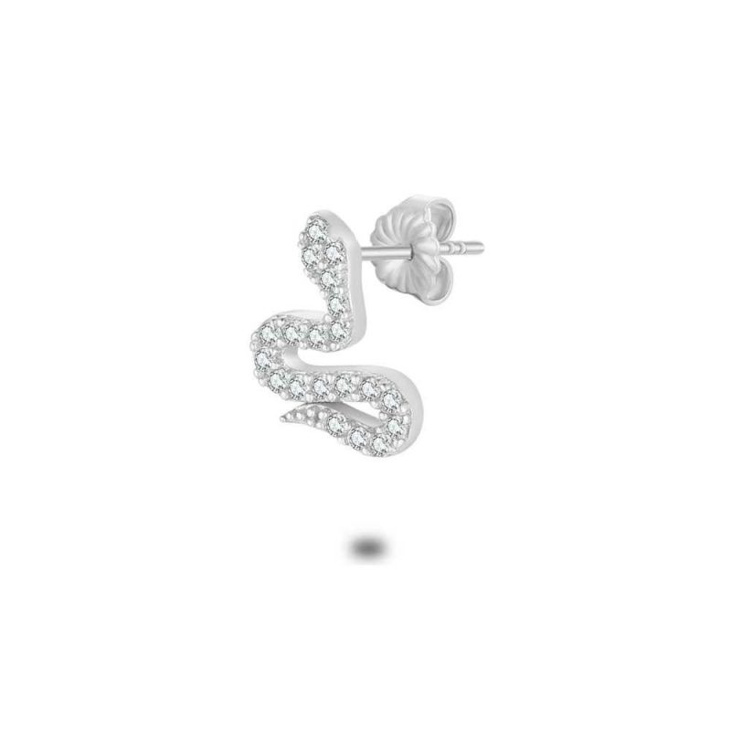 Boucles par Pièce | Boucle Par Pièce en Argent, Serpent, Zircons Blanc – Femmes Bijoux Blanc