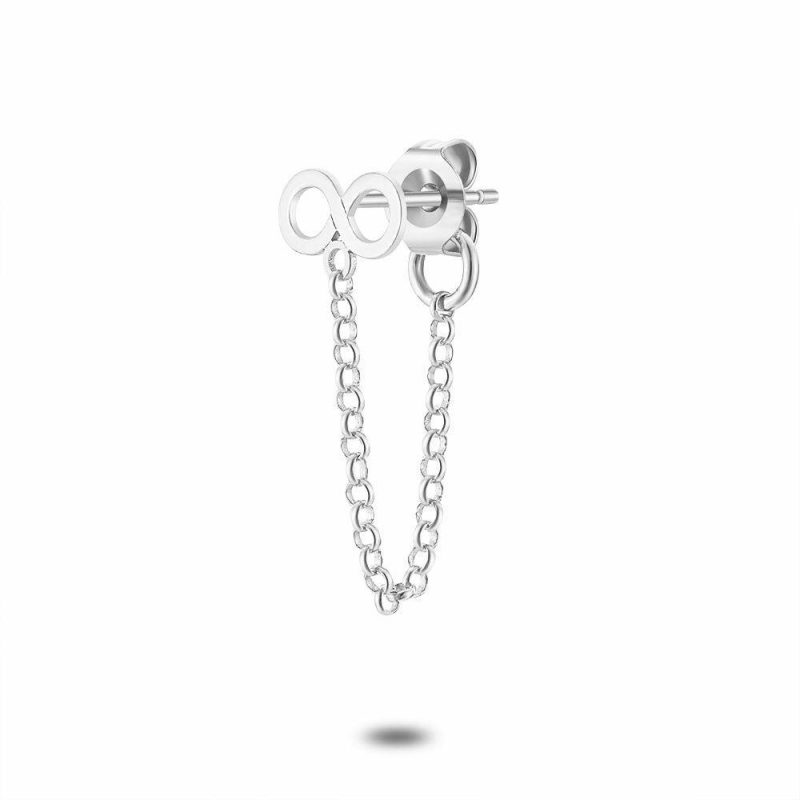 Boucles par Pièce | Boucle Par Pièce en Argent, Symbole Infini, Chaîne Forcat Zilverkleur – Femmes Bijoux Boucles par Pièce