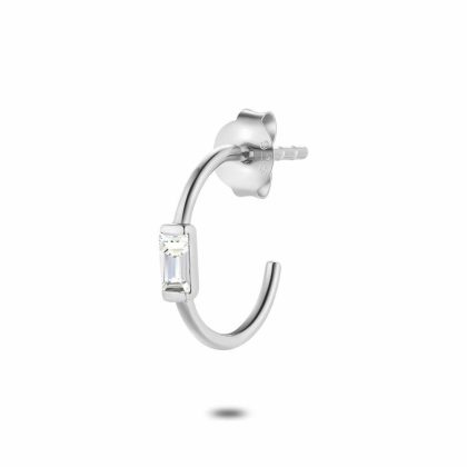 Boucles par Pièce | Boucle Par Pièce en Argent, Zircon Baguette, Demi Anneau Blanc – Femmes Bijoux Blanc