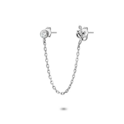 Boucles par Pièce | Boucles D’Oreille en Argent, Branche et Zircon Sur Chaîne Blanc – Femmes Bijoux Blanc