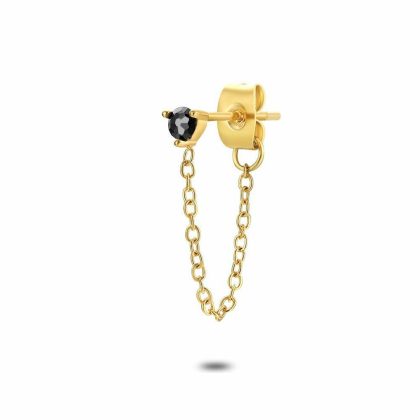 Boucles par Pièce | Boucles D’Oreilles en Acier Poli de Couleur Or, 1 Zirconia Noir Noir – Femmes Bijoux Boucles par Pièce