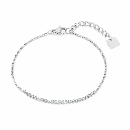 Bracelets | Bracelet en Acier Poli, 23 Cristaux, Chaîne Gourmet Blanc – Femmes Bijoux Blanc