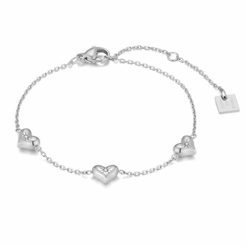 Bracelets | Bracelet en Acier Poli, 3 Coeurs Blanc – Femmes Bijoux Blanc