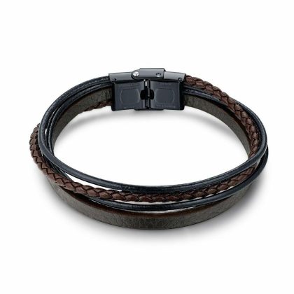 Bracelets | Bracelet en Acier Poli, 4 Rangées, Cuire Noir et Brun Noir et brun – Hommes Bijoux Bracelets