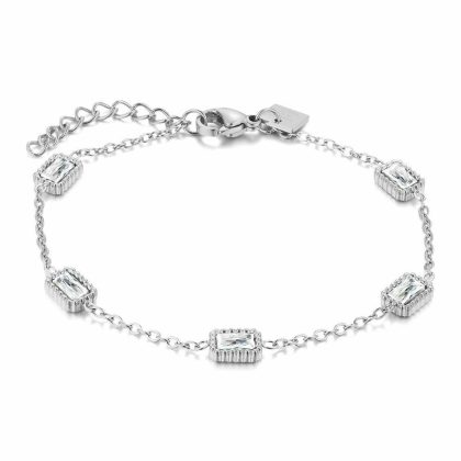 Bracelets | Bracelet en Acier Poli, 5 Cristaux Blancs Blanc – Femmes Bijoux Blanc