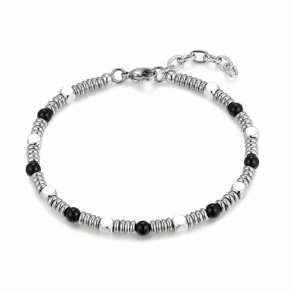 Bracelets | Bracelet en Acier Poli, Agate Noire Noir – Femmes/Hommes Bijoux Bracelets