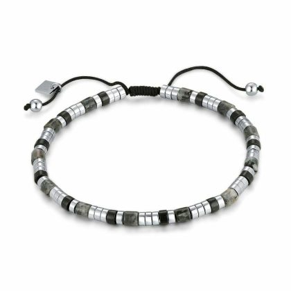 Bracelets | Bracelet en Acier Poli, Anneaux, Pierres Naturelles Grises et Noires, Corde Multi – Hommes Bijoux Bracelets