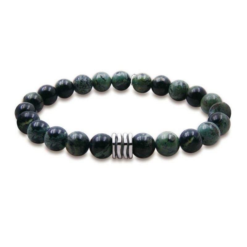 Bracelets | Bracelet en Acier Poli Avec Pierre Naturelle de Jade Vert de 6Mm Vert – Hommes Bijoux Bracelets