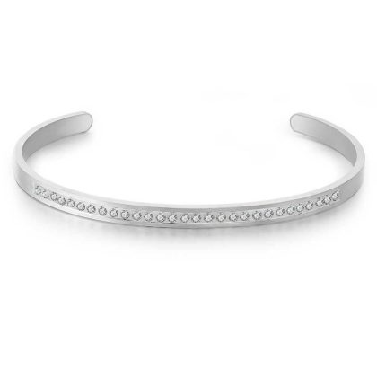 Bracelets | Bracelet en Acier Poli, Bangle Ouvert, Cristaux Blancs Blanc – Femmes Bijoux Blanc