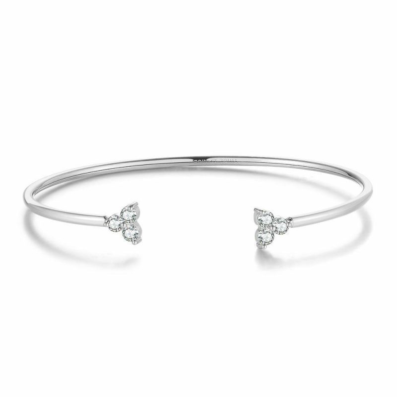 Bracelets | Bracelet en Acier Poli, Bangle Ouvert, Zirconia Blancs Blanc – Femmes Bijoux Blanc