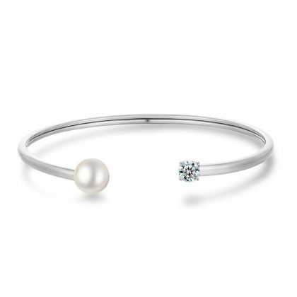 Bracelets | Bracelet en Acier Poli, Bangle, Perle et Zirconia Blanc – Femmes Bijoux Blanc