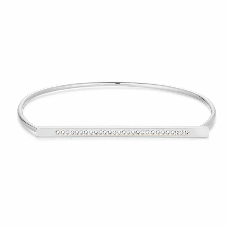 Bracelets | Bracelet en Acier Poli, Bangle, Pierres Blanc – Femmes Bijoux Blanc