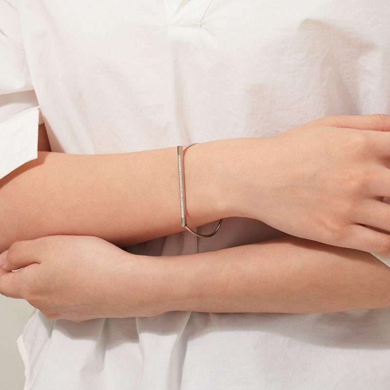 Bracelets | Bracelet en Acier Poli, Bangle, Pierres Blanc – Femmes Bijoux Blanc