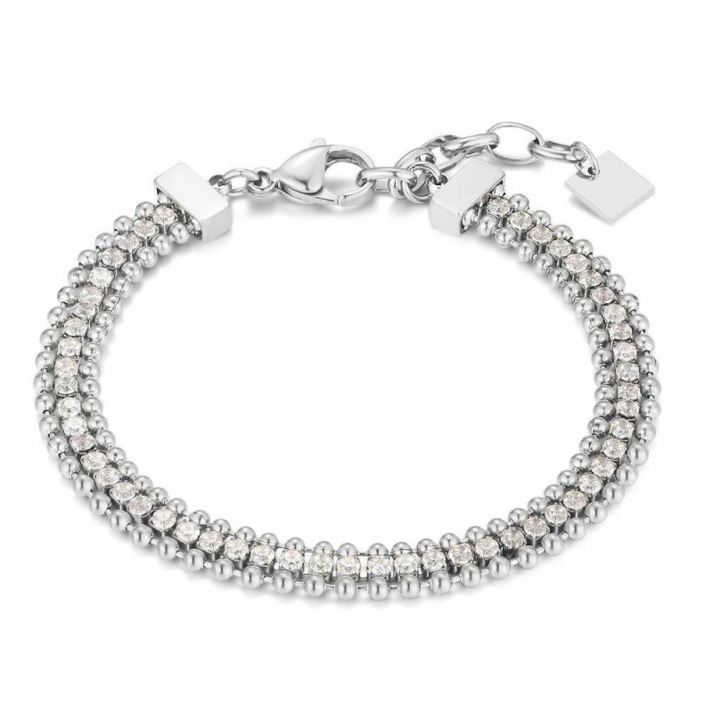 Bracelets | Bracelet en Acier Poli, Boules et Pierres Blanc – Femmes Bijoux Blanc