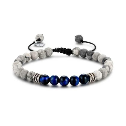 Bracelets | Bracelet en Acier Poli, Boules Grises et Bleus Gris – Hommes Bijoux Bracelets