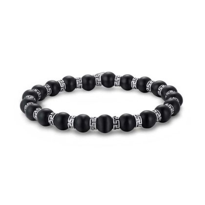 Bracelets | Bracelet en Acier Poli, Boules Noires, Cercles Avec Dessin Noir – Hommes Bijoux Bracelets