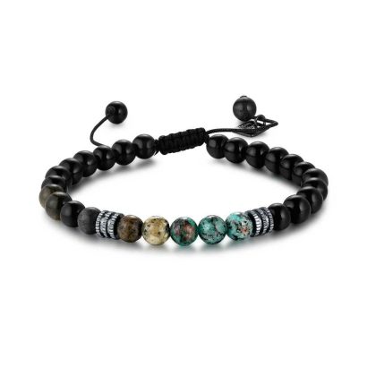 Bracelets | Bracelet en Acier Poli, Boules Noires et Vertes Noir – Hommes Bijoux Bracelets