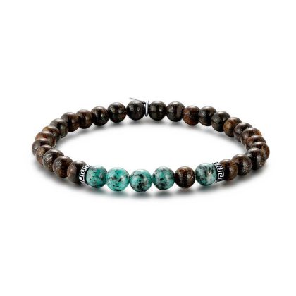 Bracelets | Bracelet en Acier Poli, Boules Vertes et Brunes Brun – Hommes Bijoux Bracelets