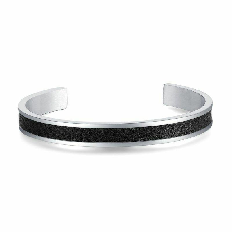 Bracelets | Bracelet en Acier Poli, Bracelet Ouvert en Acier Mat, Croco Noir Noir – Hommes Bijoux Bracelets