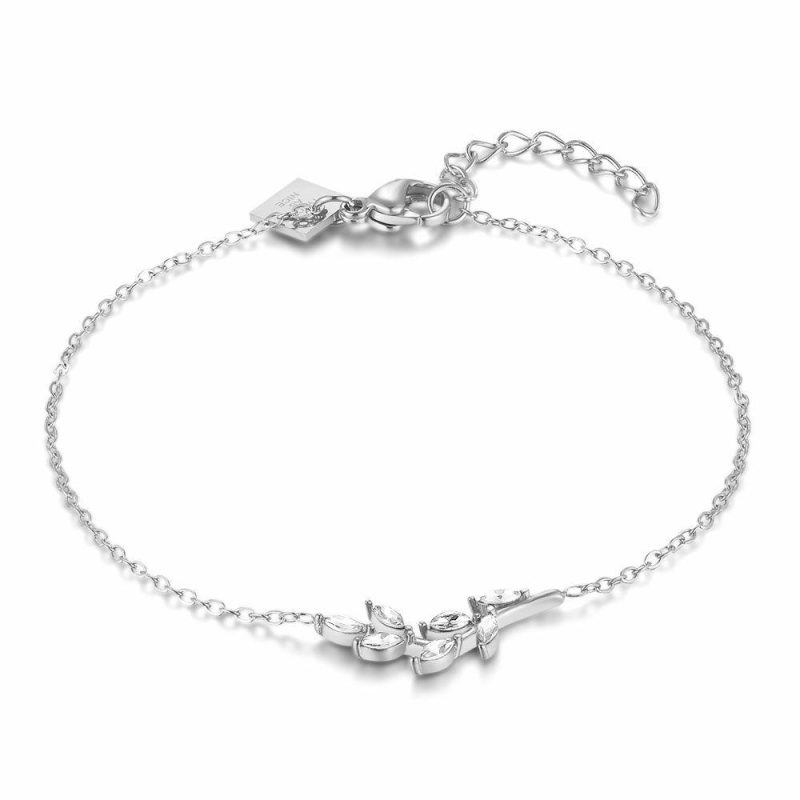 Bracelets | Bracelet en Acier Poli, Branche, Cristaux Blanc – Femmes Bijoux Blanc