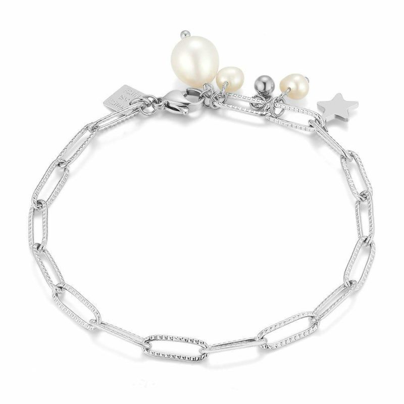 Bracelets | Bracelet en Acier Poli, Étoile et Perles Blanc – Femmes Bijoux Blanc