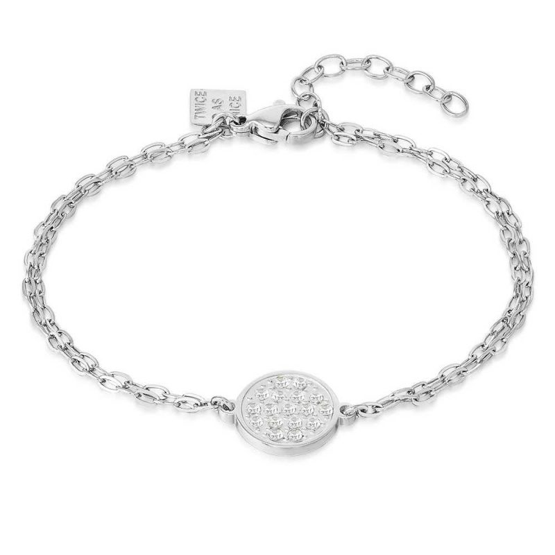 Bracelets | Bracelet en Acier Poli, Cercle Avec Cristaux Blancs Blanc – Femmes Bijoux Blanc