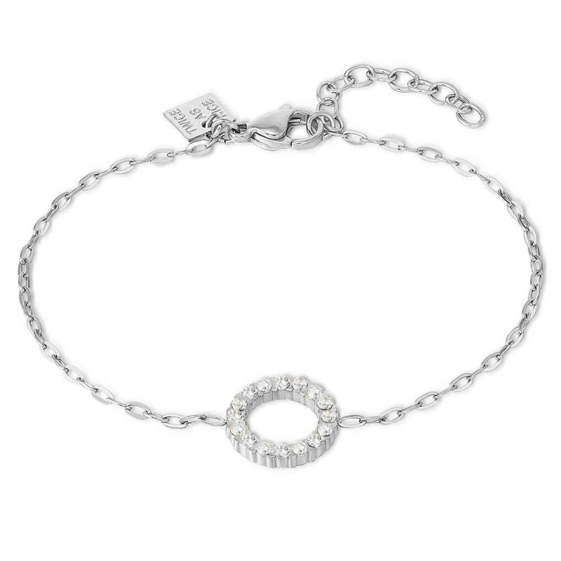 Bracelets | Bracelet en Acier Poli, Cercle Ouvert, Cristaux Blancs Blanc – Femmes Bijoux Blanc