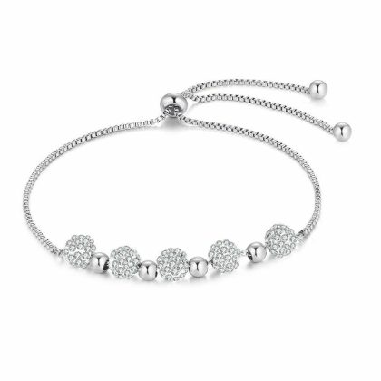 Bracelets | Bracelet en Acier Poli, Chaine Venitienne, 5 Boules en Cristaux Zilverkleur – Femmes Bijoux Bracelets