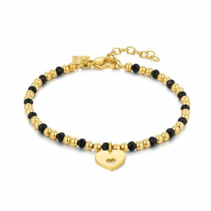 Bracelets | Bracelet en Acier Poli, Coeur, Boules Noires et Dorées Noir – Femmes Bijoux Bracelets