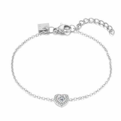 Bracelets | Bracelet en Acier Poli, Coeur, Cristaux Blanc – Femmes Bijoux Blanc