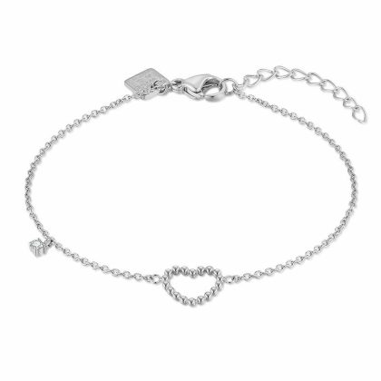 Bracelets | Bracelet en Acier Poli, Coeur Ouvert, Petite Pierre – Femmes Bijoux Bracelets