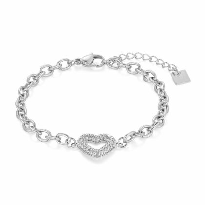 Bracelets | Bracelet en Acier Poli, Coeur, Pierres Blanc – Femmes Bijoux Blanc