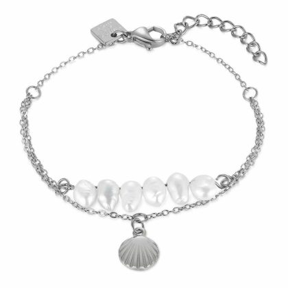 Bracelets | Bracelet en Acier Poli, Coquillage et Perles Blanc – Femmes Bijoux Blanc