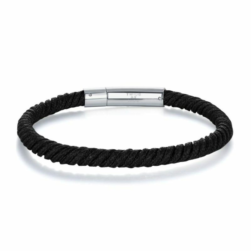 Bracelets | Bracelet en Acier Poli, Cordon Noir, Torsadé Noir – Hommes Bijoux Bracelets