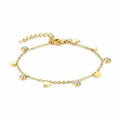 Bracelets | Bracelet en Acier Poli Couleur Doré, Zircons et Coeurs Jaune – Femmes Bijoux Bracelets