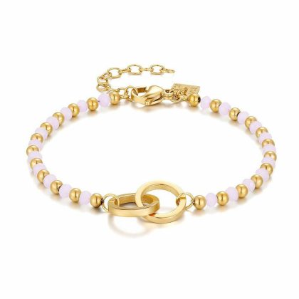 Bracelets | Bracelet en Acier Poli Couleur Or, 2 Cercles, Cristaux Roses Rose – Femmes Bijoux Bracelets