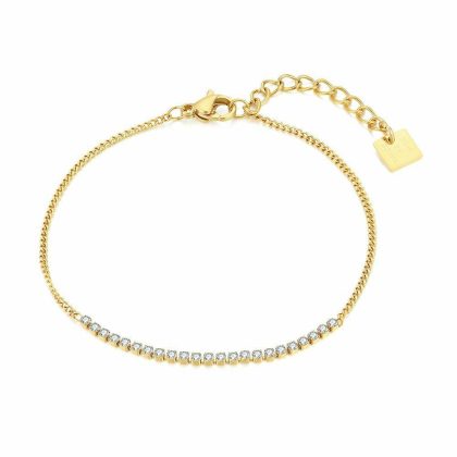 Bracelets | Bracelet en Acier Poli Couleur Or, 23 Cristaux, Chaîne Gourmet Blanc – Femmes Bijoux Blanc