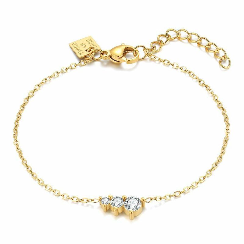 Bracelets | Bracelet en Acier Poli Couleur Or, 3 Cristaux Blanc – Femmes Bijoux Blanc