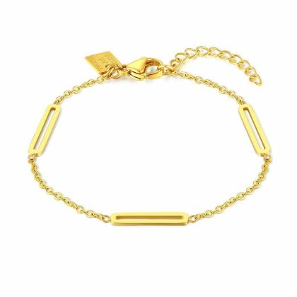 Bracelets | Bracelet en Acier Poli, Couleur Or, 3 Rectangles Ouverts, Longueur Ajustable. – Femmes Bijoux Bracelets