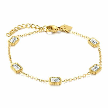 Bracelets | Bracelet en Acier Poli Couleur Or, 5 Cristaux Blancs Blanc – Femmes Bijoux Blanc