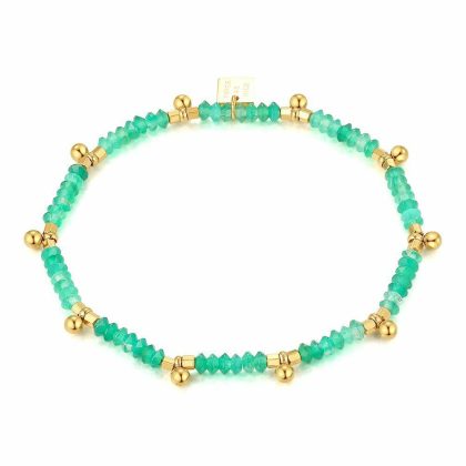 Bracelets | Bracelet en Acier Poli Couleur Or, Agate Verte Vert – Femmes Bijoux Bracelets