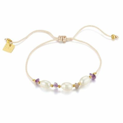 Bracelets | Bracelet en Acier Poli Couleur Or, Amethyst et Perles Multi – Femmes Bijoux Bracelets