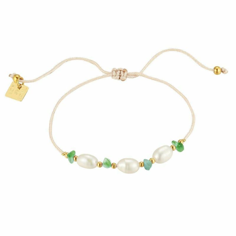 Bracelets | Bracelet en Acier Poli Couleur Or, Aventurine Verte et Perles Multi – Femmes Bijoux Bracelets