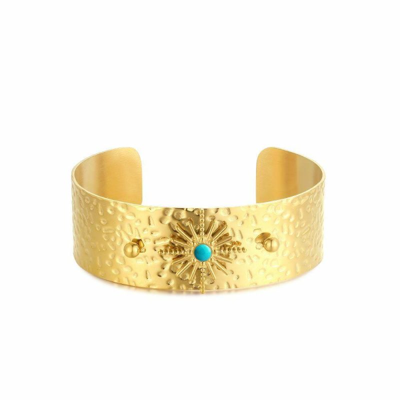 Bracelets | Bracelet en Acier Poli Couleur Or, Bangle Avec Étoile Turquoise – Femmes Bijoux Bracelets