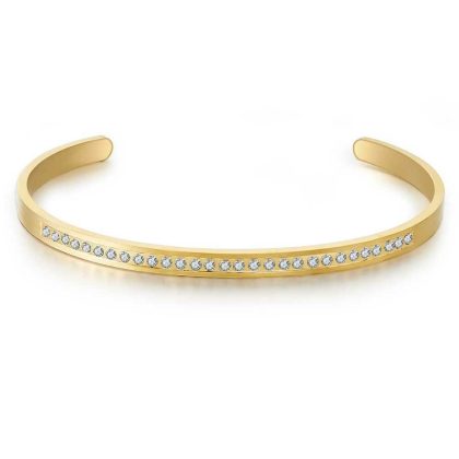 Bracelets | Bracelet en Acier Poli Couleur Or, Bangle Ouvert, Cristaux Blancs Blanc – Femmes Bijoux Blanc