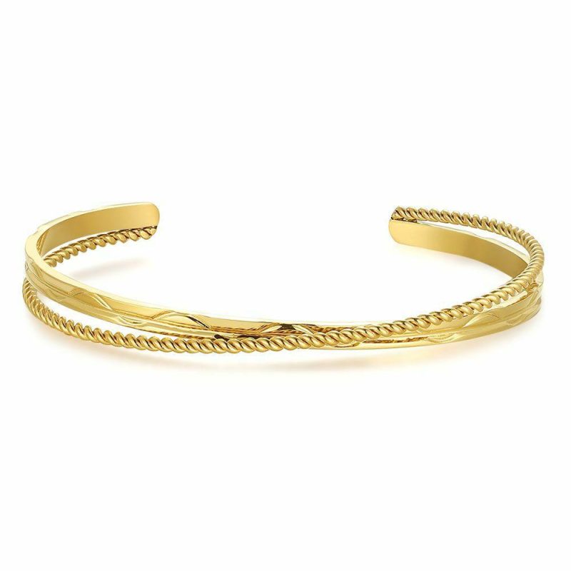 Bracelets | Bracelet en Acier Poli Couleur Or, Bangle Ouvert – Femmes Bijoux Bracelets