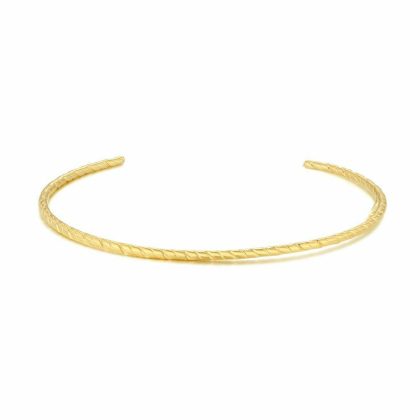 Bracelets | Bracelet en Acier Poli Couleur Or, Bangle Ouvert, Strié, Fin – Femmes Bijoux Bracelets