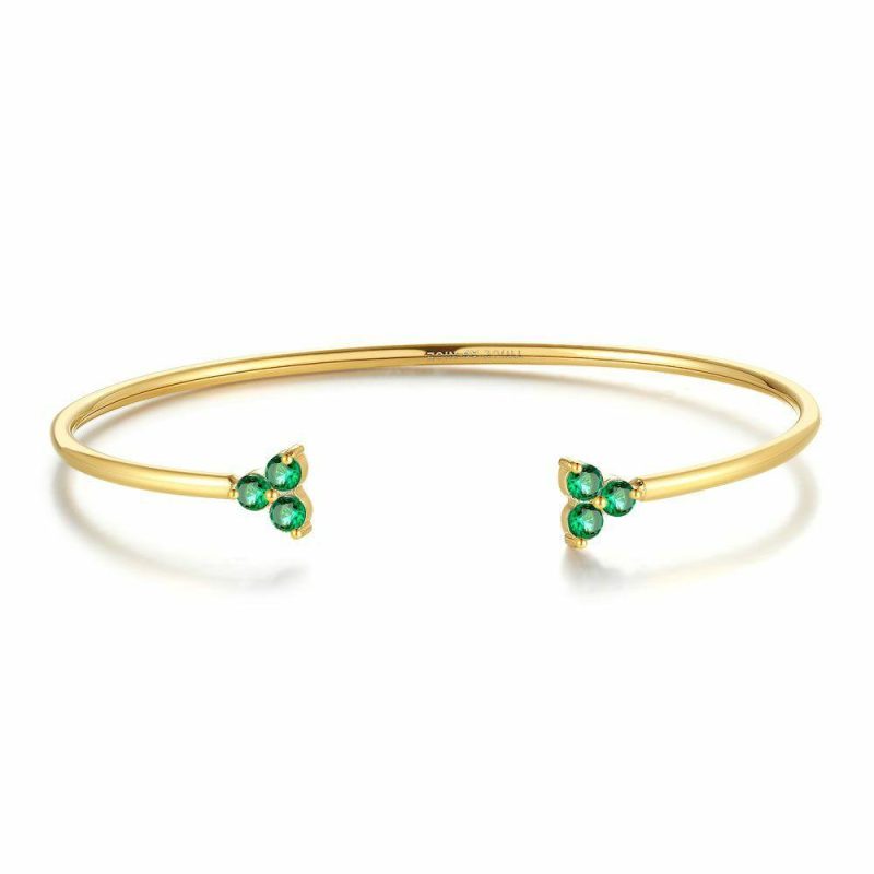 Bracelets | Bracelet en Acier Poli Couleur Or, Bangle Ouvert, Zirconia Verts Vert – Femmes Bijoux Bracelets