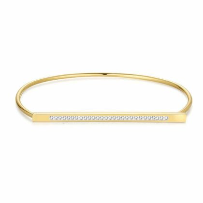 Bracelets | Bracelet en Acier Poli Couleur Or, Bangle, Pierres Blanc – Femmes Bijoux Blanc