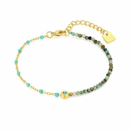 Bracelets | Bracelet en Acier Poli Couleur Or, Boules en Émail Turquoise, 1 Cristal Turquoise – Femmes Bijoux Bracelets